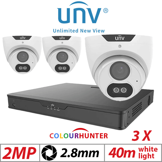 2MP 4CH UNIVIEW BALUN KIT - 3X COLOURTHUNTER - 24/7 COLOUR - HD TURRET ANALOG CAMERA 2.8MM UAC-T122-AF28M-W