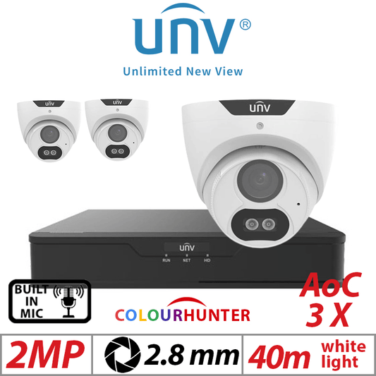 2MP 4CH UNIVIEW KIT - 3X COLORHUNTER - 24/7 COLOR IMAGES - BUILT-IN MIC - HD FIXED TURRET ANALOG CAMERA WHITE 2.8MM UAC-T122-AF28M-W