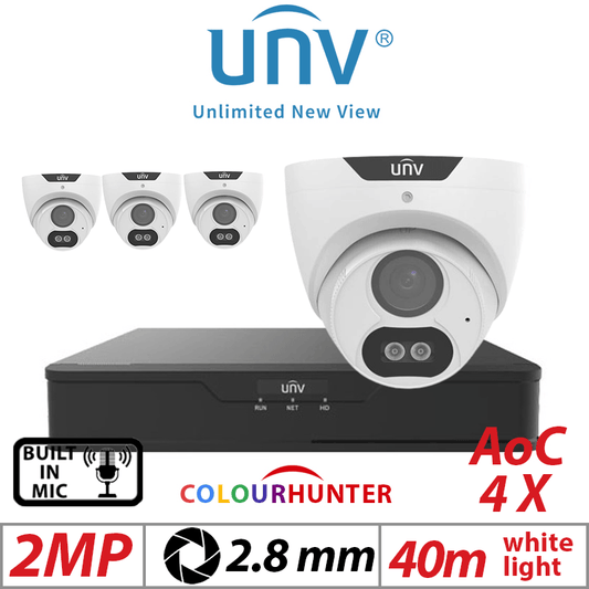 2MP 8CH UNIVIEW  KIT - 4X COLORHUNTER - 24/7 COLOR IMAGES - BUILT-IN MIC - HD FIXED TURRET ANALOG CAMERA WHITE 2.8MM UAC-T122-AF28M-W