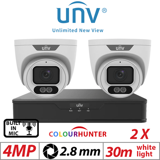 ?????4MP 4CH UNIVIEW KIT - 2X - HD COLORHUNTER FIXED EYEBALL NETWORK CAMERA WHITE 2.8MM UNV-IPC3624LE-ADF28K-WL