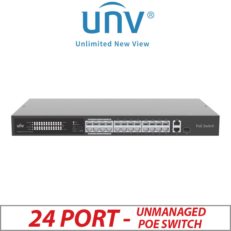 ?24 PORT POE PLUS UNIVIEW UNMANAGED SWITCH WITH SURVEILLANCE (EXTEND) MODE AND TWO UPLINK PORTS NSW2020-24T1GT1GC-POE-IN