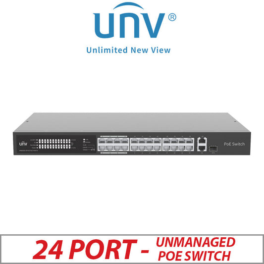 ?24 PORT POE PLUS UNIVIEW UNMANAGED SWITCH WITH SURVEILLANCE (EXTEND) MODE AND TWO UPLINK PORTS NSW2020-24T1GT1GC-POE-IN