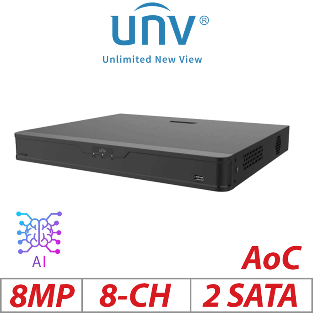 ???4K 8MP 8-CH UNIVIEW 2-SATA 4-CH AI HUMAN DETECTION 8-CH ULTRA MOTION XVR INCLUDING 16 ADDITIONAL IP CHANNELS UNV-XVR302-08U3