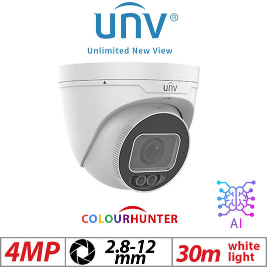 ??4MP UNIVIEW COLORHUNTER - 24/7 COLOUR - HD DUAL ILLUMINATORS TURRET NETWORK CAMERA WITH DEEP LEARNING ARTIFICIAL INTELLIGENCE 2.8-12MM IPC3634SE-ADZK-WL-I0